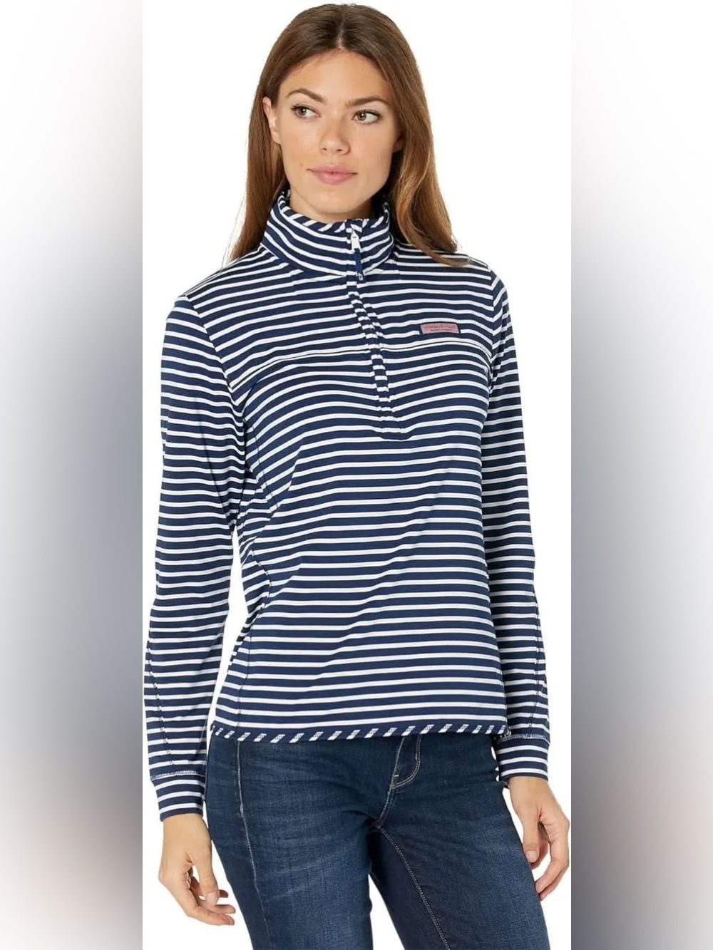 Vineyard Vines Women's Sankaty Shep Long Sleeve Quarter Zip Navy Stripe Size M